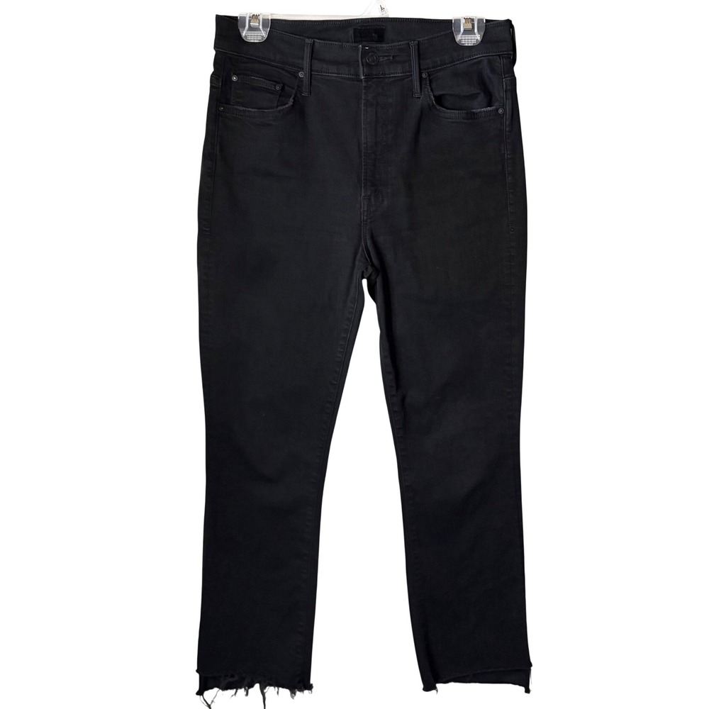 MOTHER Insider Crop Step Fray Jeans Womens 29 Black Not‎ Guilty High Rise Jeans